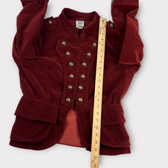 VINTAGE Ivy Jane Velvet Military Jacket Women Burgundy Steampunk Dark Academia - Picture 12 of 13